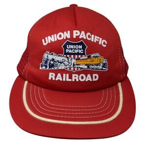 Union Pacific Railroad Snapback Mesh Back Trucker Hat Red One Size Vintage USA